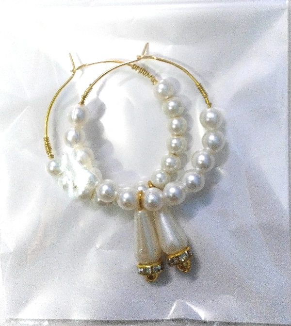 NIBRAS Pearl Beads Drop Hoop Earrings - B09JLSPRV4, 6 gm, 7cm x 4cm x 1cm